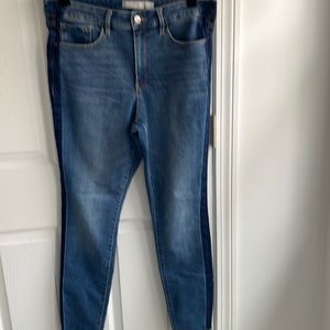 Athleta jeans with darker blue Jean stripe down outer leg seam